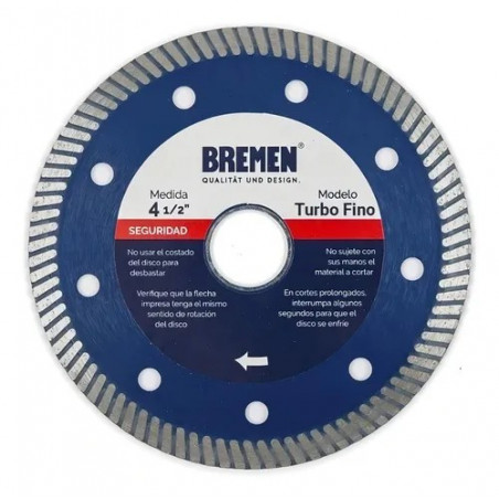 DISCO DIAMANTADO BREMEN PORCELANATO TURBO FINO 4.5" 6735