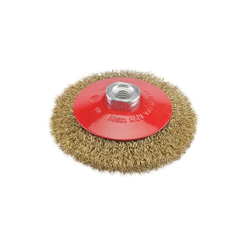 CEPILLO DE ACERO PARA AMOLADORAS FPL CONICO RIZADO TUERCA M14  96MM (C1003)