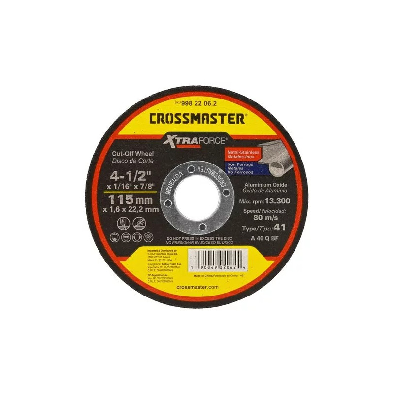 DISCO CORTE CROSSMASTER 4.5" X 1.60  9982206.2