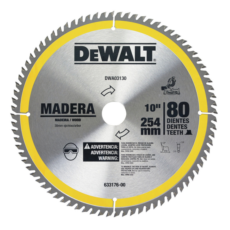 HOJA DE SIERRA INGLETADORA DEWALT 10" 80D DWA03130 MADERA