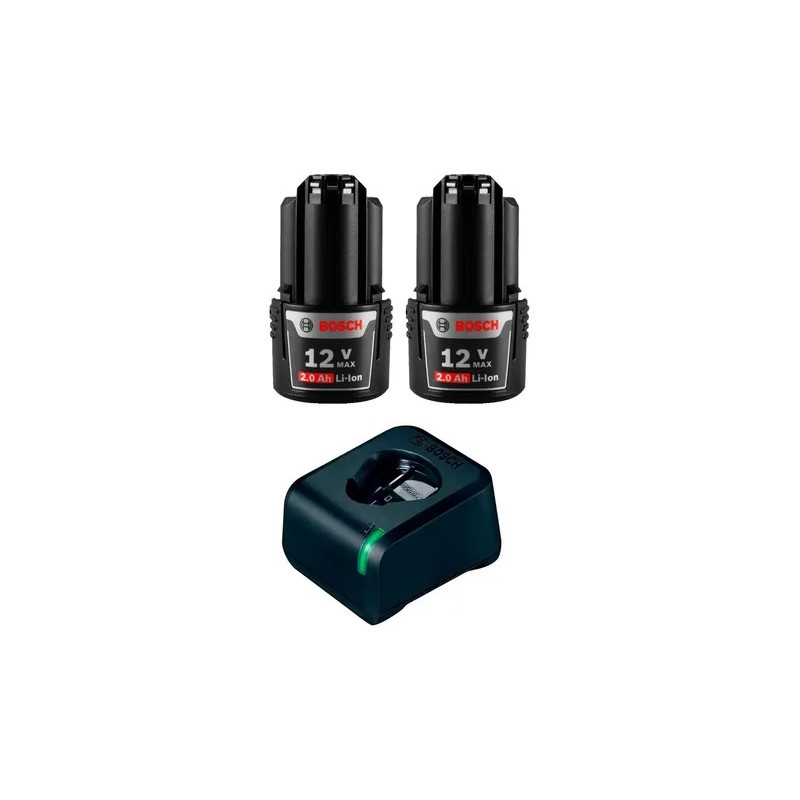KIT BOSCH CARGADOR + 2 BATERIA 12V - 2.0AH