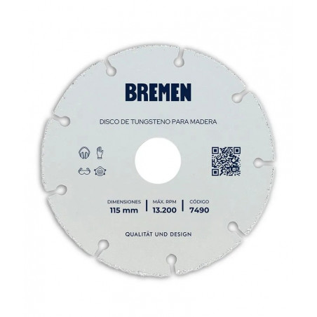 DISCO DE TUNGSTENO PARA CORTE DE MADERA 115MM BREMEN 7490