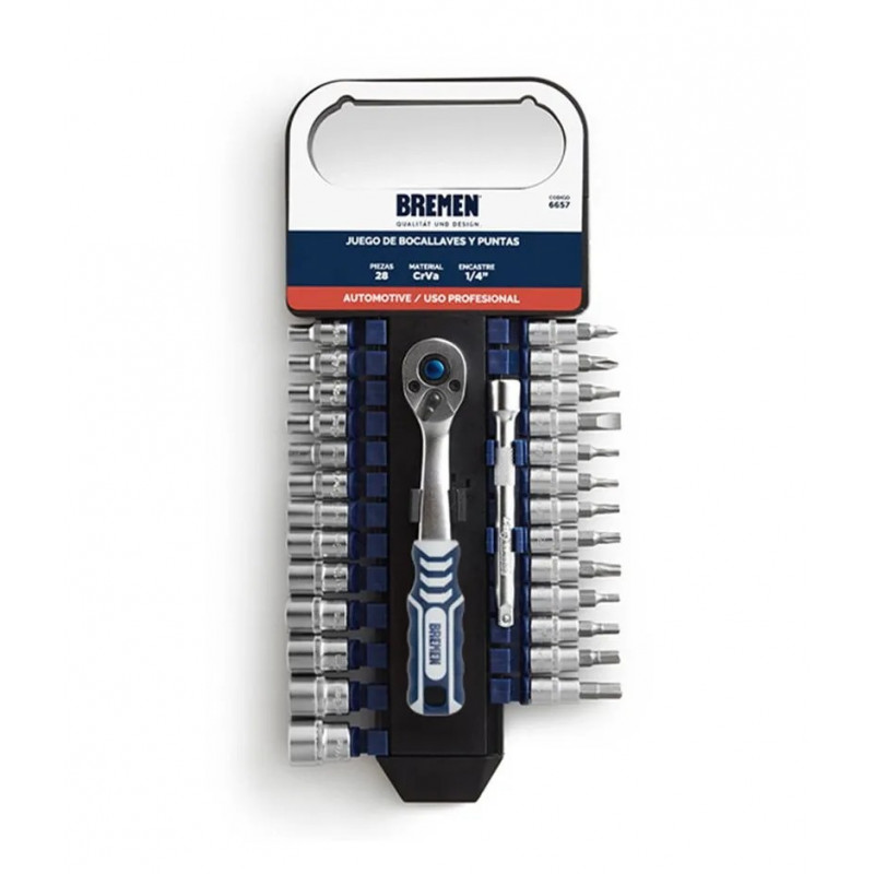 JUEGO BOCALLAVES BREMEN E.1/4" HEX/TORX/PH/ST PORTATIL 28PZS 6657